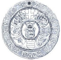Medalje fra 1520 med Dannebrog i hovedskjoldet.